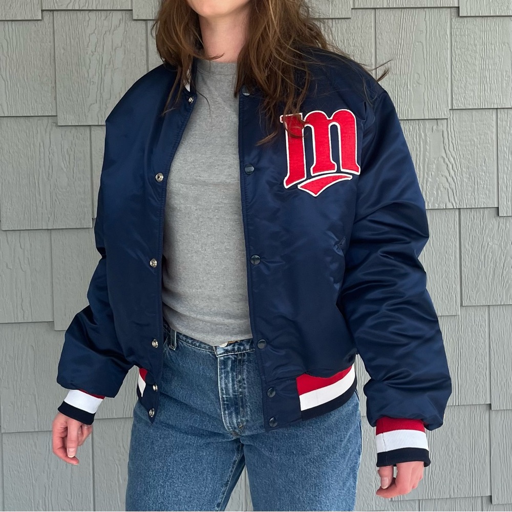 Rare 80’s Vintage STARTER MN Twins Navy Bomber Varsity Jacket
